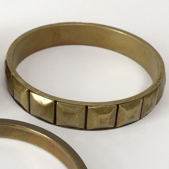 Vintage Brass Hand Crafted Mother of Pearl Inlay Bangles Bracelet Set Lot of 3 - Picture 5 of 16